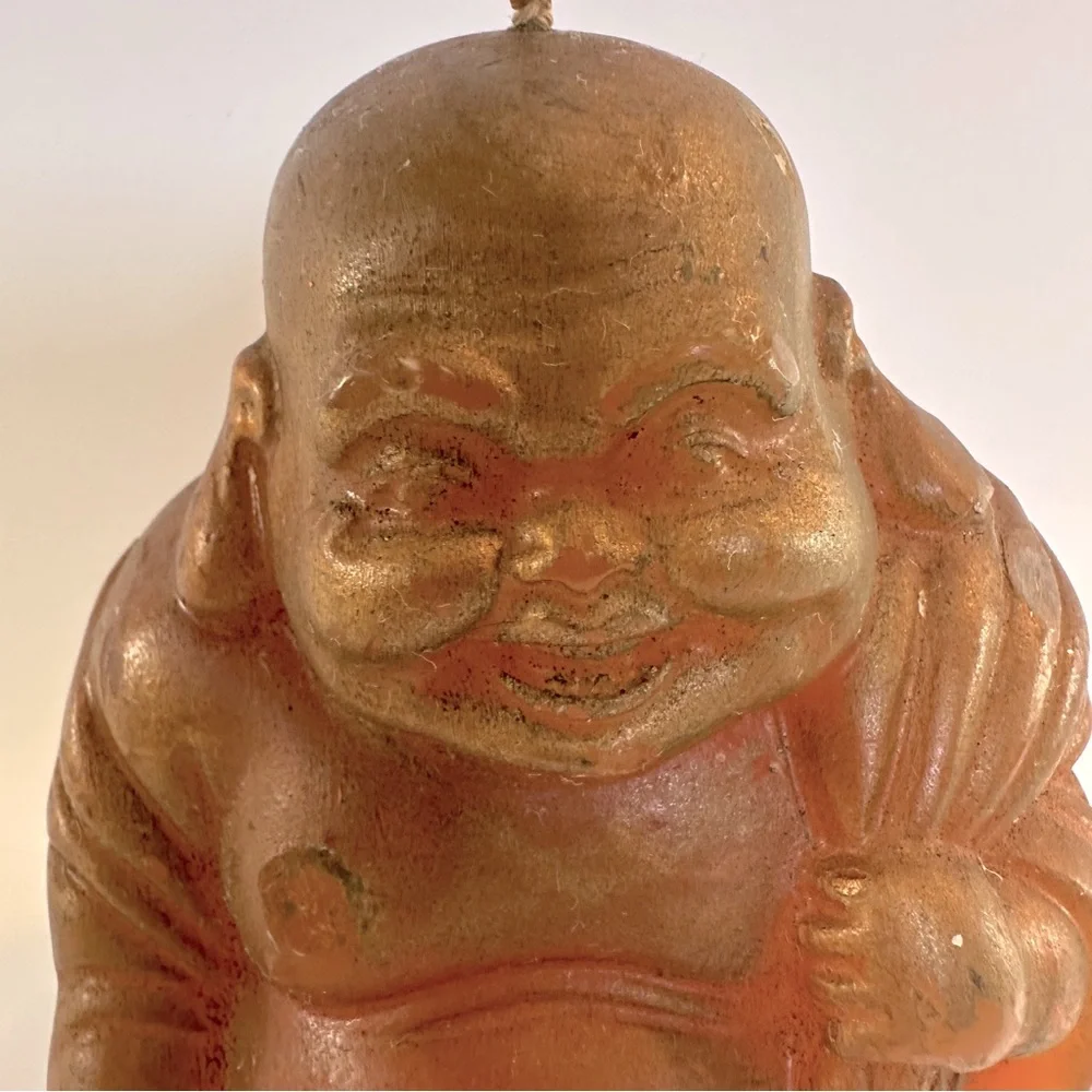 VTG‎ Happy Buddha Shaped Amber Colored Candle Chinese Buddhism Decor